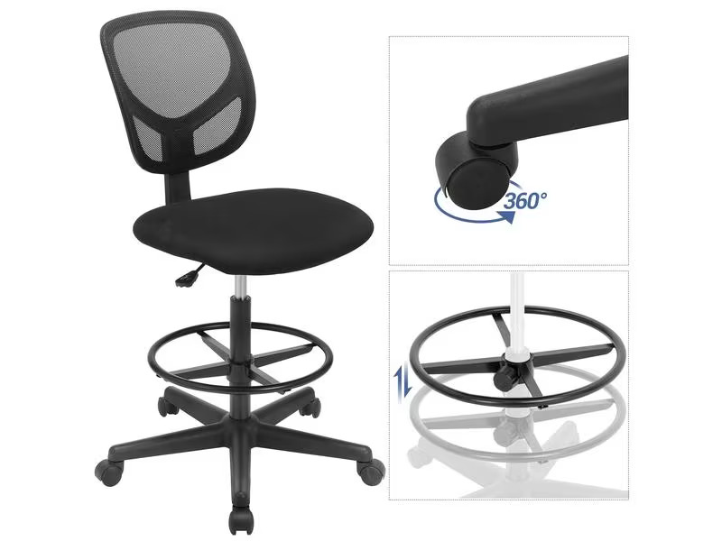 Songmics Bürostuhl mit Fusskreuz, Schwarz