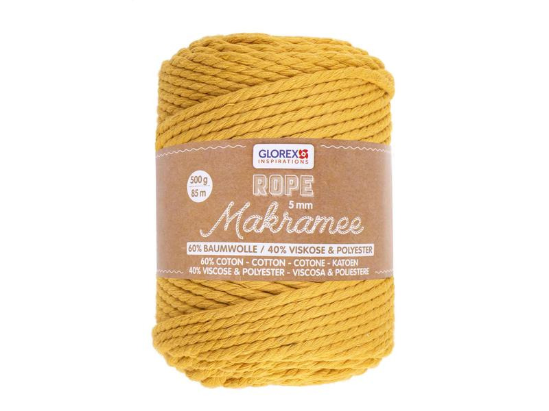 Glorex Wolle Makramee Rope gedreht 85 m x 5 mm, 500g, Senfgelb