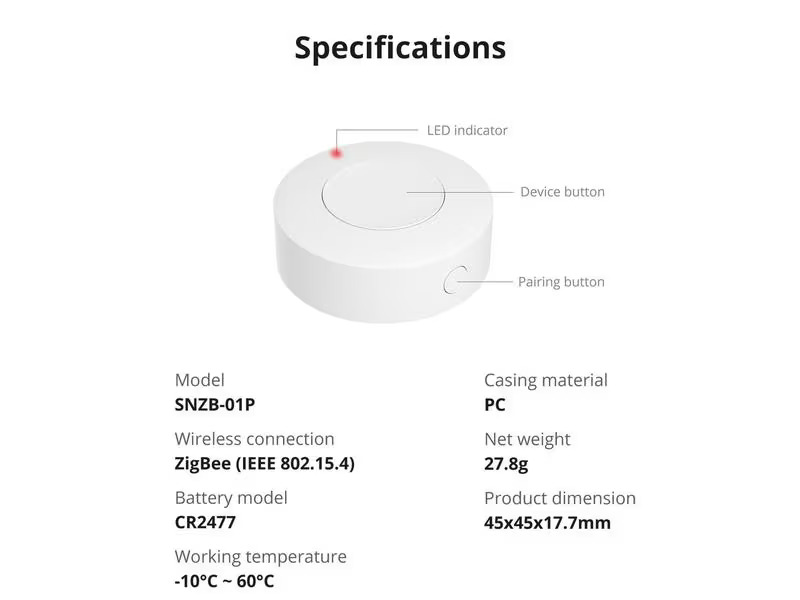 SONOFF WLAN-Schalter SNZB-01P DC 3 V