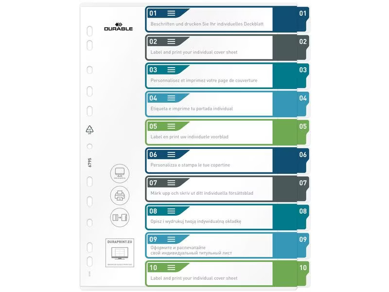 DURABLE Register A4+, 1-10, 5-farbig