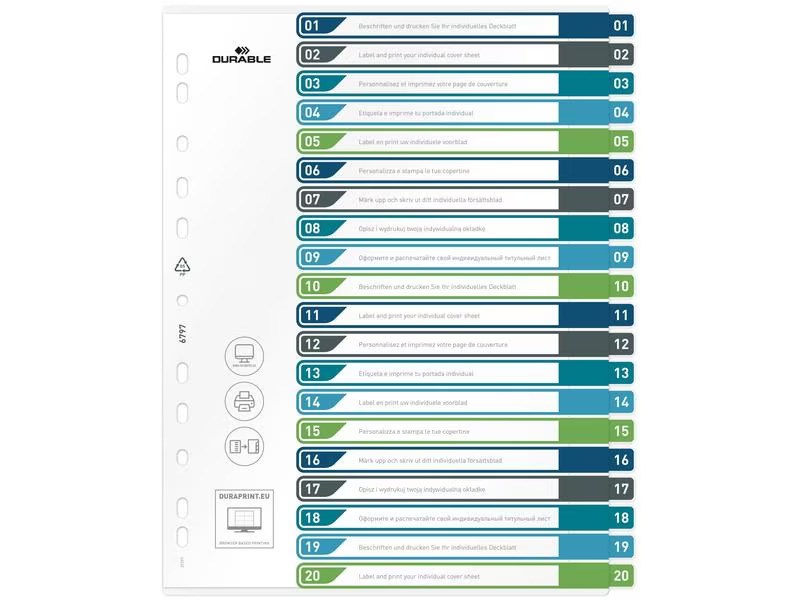 DURABLE Register A4+, 1-20, 5-farbig