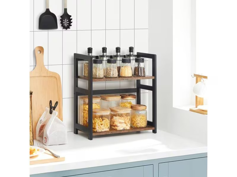 Songmics Regal 2 Ebenen, Braun/Schwarz