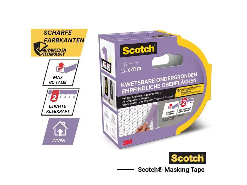3M Malerabdeckband Scotch SENSITIVE SURFACE, 36 mm x 41 m, Rosa