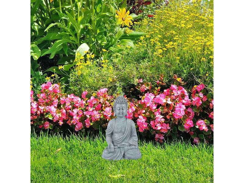 relaxdays Dekofigur Buddha Grau
