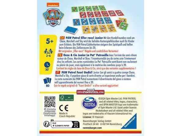Ravensburger Kartenspiel Paw Patrol Elfer raus! Junior