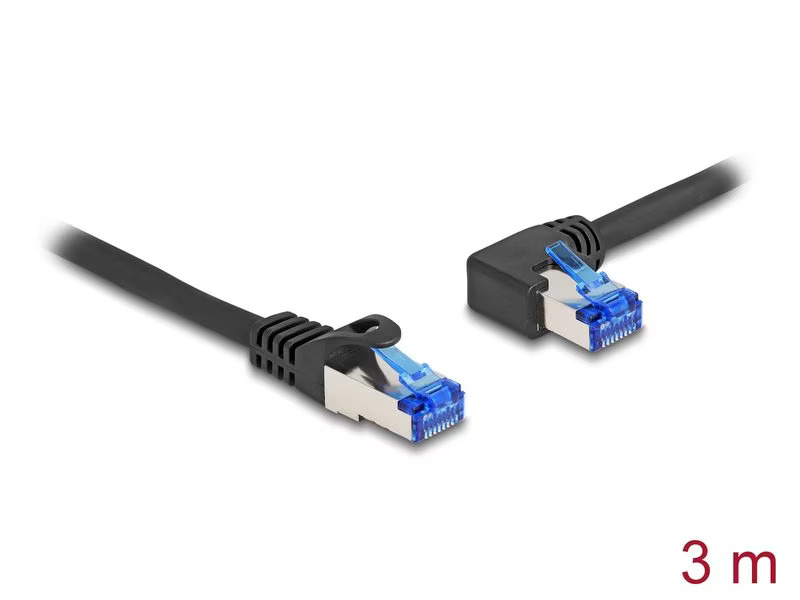 Delock Patchkabel links gewinkelt Cat 6A, S/FTP, 3 m, Schwarz