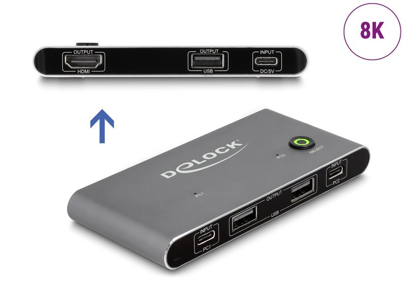 Delock KVM Switch USB-C zu HDMI 8K 60 Hz mit USB 2.0
