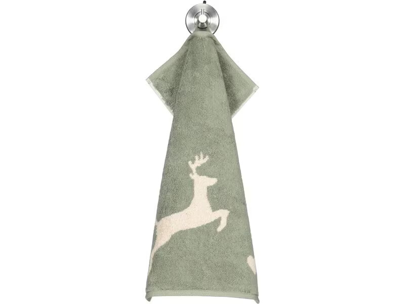 Cawö Duschtuch Alpenchic Edition Hirsch 70 x 140 cm, Beige/Grün