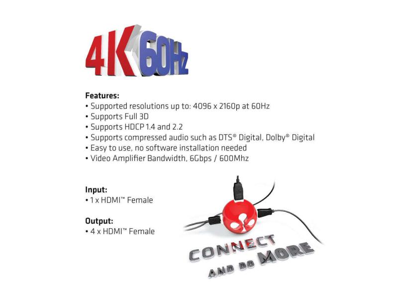 Club 3D 4-Port Signalsplitter HDMI 2.0 UHD Splitter 4 Port