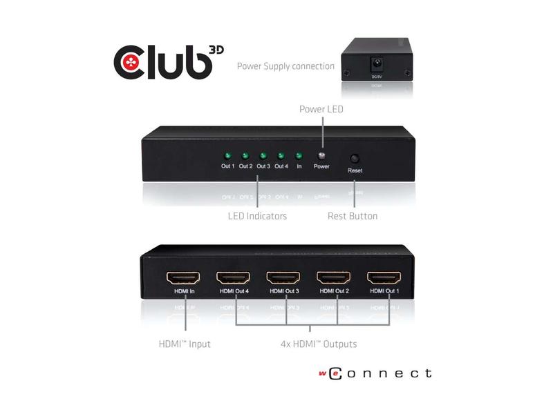 Club 3D 4-Port Signalsplitter HDMI 2.0 UHD Splitter 4 Port
