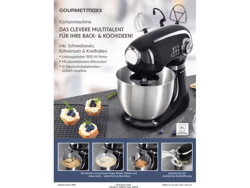 GOURMETmaxx Küchenmaschine Schwarz