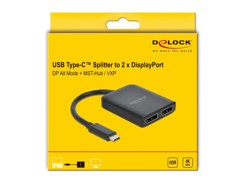 Delock 2-Port Signalsplitter USB-C – Displayport MST/VXP support