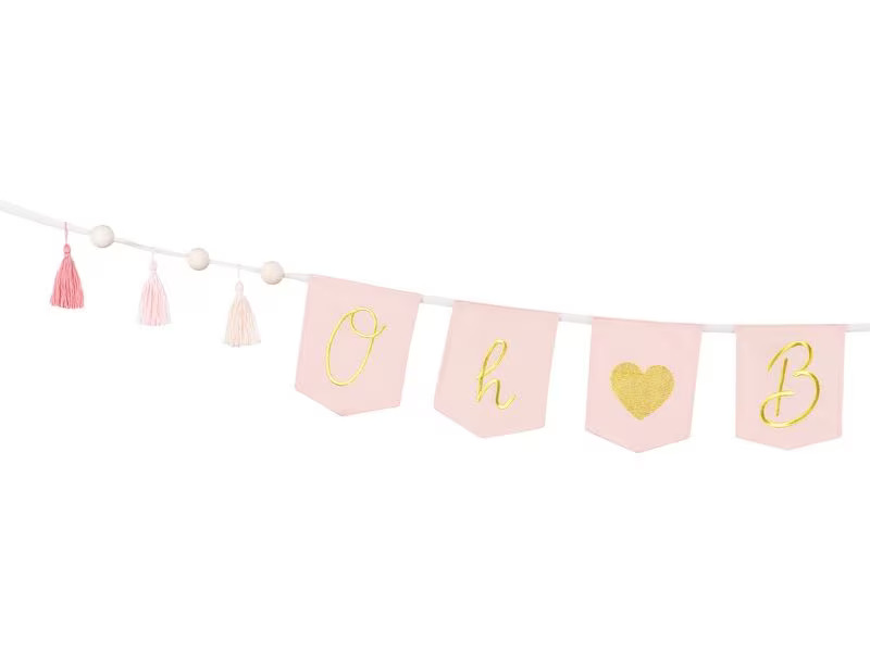 Partydeco Girlande Oh Baby 2.5 m, Gold/Hellrosa