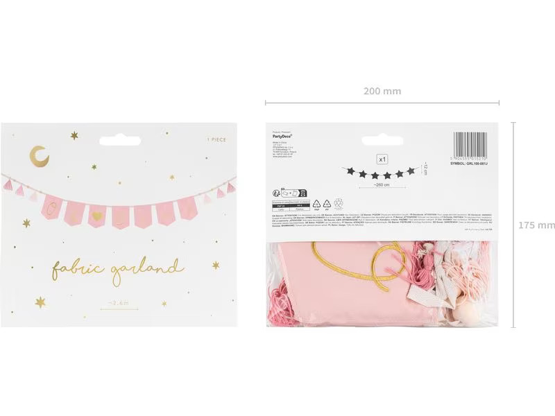 Partydeco Girlande Oh Baby 2.5 m, Gold/Hellrosa