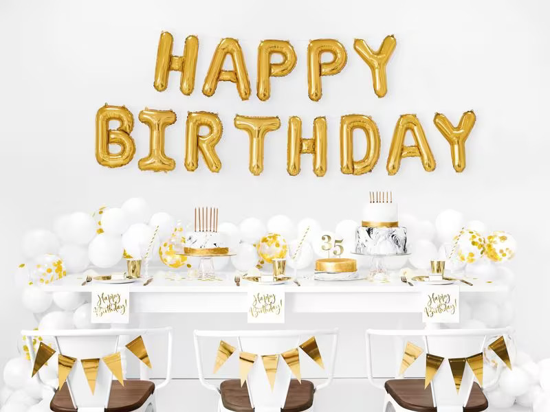 Partydeco Folienballon Happy Birthday 340 x 35 cm, Gold