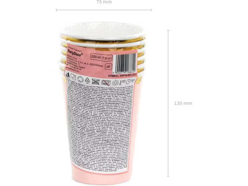 Partydeco Einwegbecher 220 ml, 6 Stück, Rosa