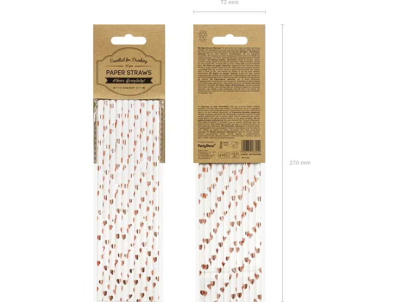 Partydeco Strohhalm Herzen 10 Stück, Rosegold/Weiss