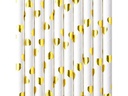 Partydeco Strohhalm Herzen 10 Stück, Gold/Weiss