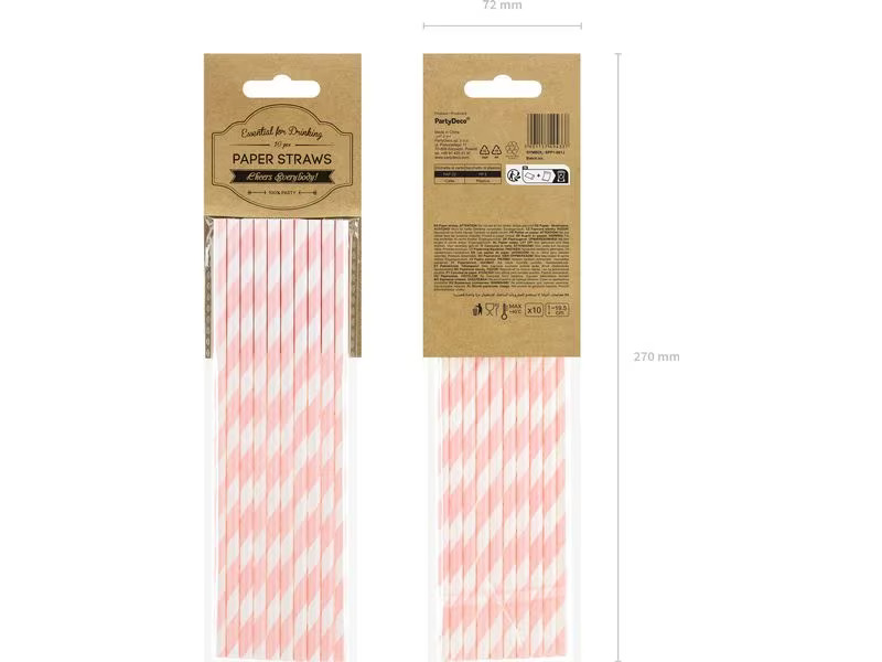 Partydeco Strohhalm 19.5 cm, 10 Stück, Rosa/Weiss