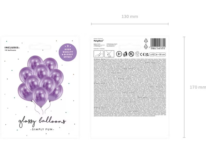 Partydeco Luftballon Uni Glossy 10 Stück, Lila, Ø 30 cm
