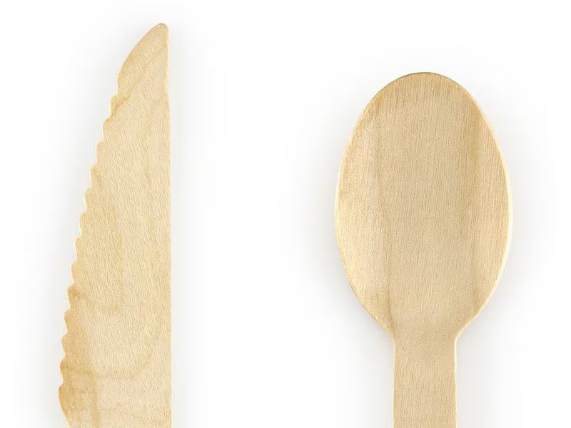 Partydeco Einweg-Besteckset Holz 18 Stück Hellrosa
