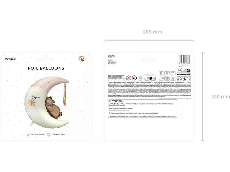 Partydeco Folienballon Teddybär Mond 80 x 98 cm