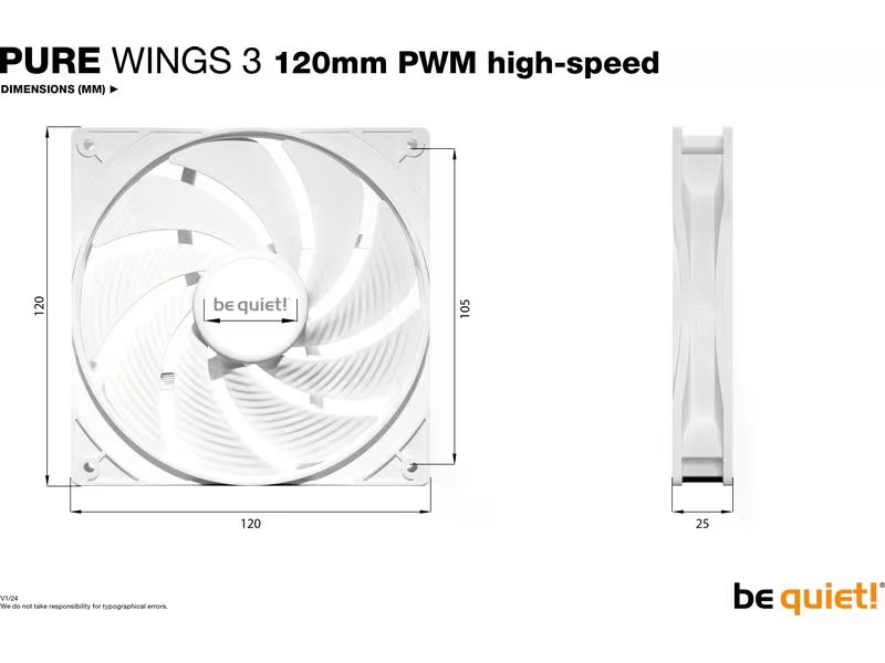 be quiet! PC-Lüfter Pure Wings 3 PWM high-speed 120 mm