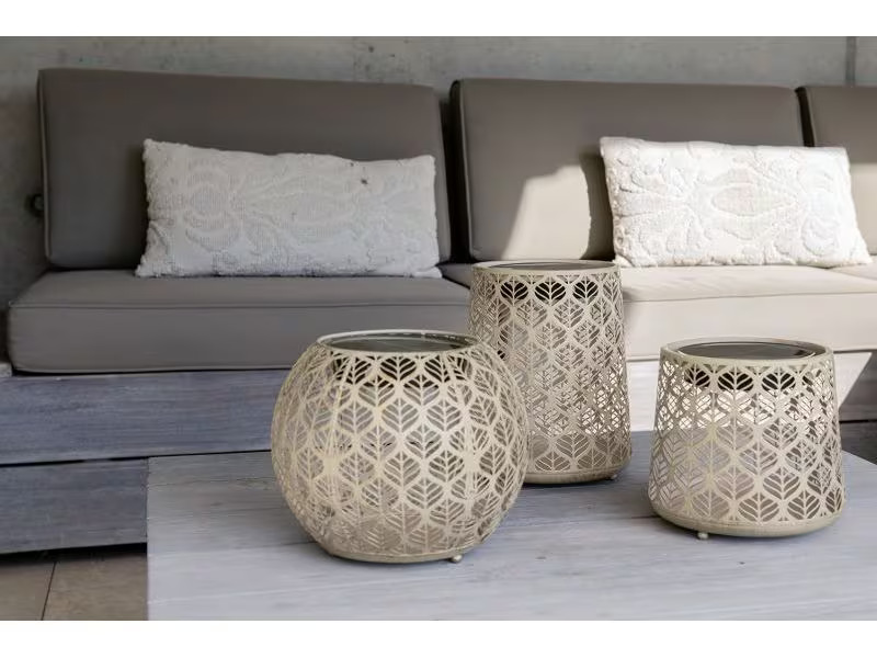 STT Windlicht Solar Antic Globe Grafic Ø 22 cm, Hellbeige