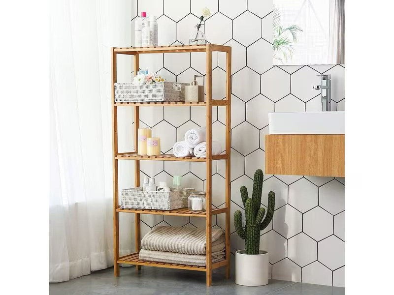 Songmics Badezimmerregal 60 cm x 130 cm, Bambus/Nature
