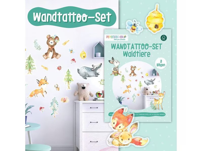 Papierdrachen Wandtattoo-Set Waldtiere
