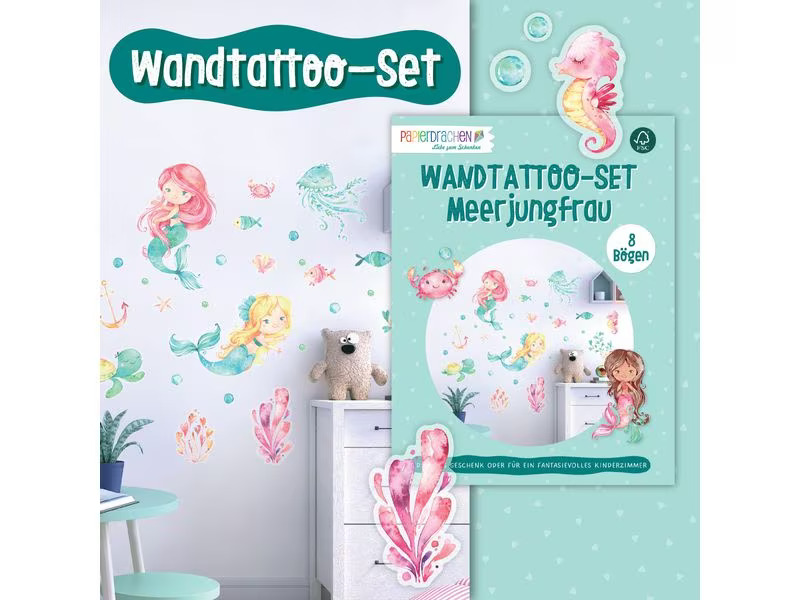 Papierdrachen Wandtattoo-Set Meerjungfrau
