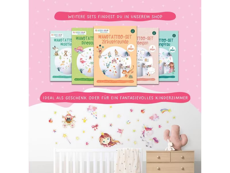 Papierdrachen Wandtattoo-Set Einhorn