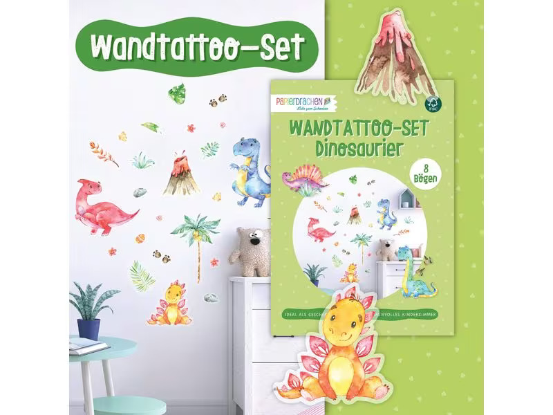 Papierdrachen Wandtattoo-Set Dinosaurier