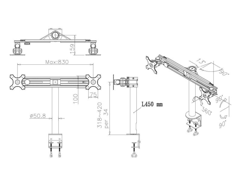 NewStar Tischhalterung FPMA-D700D bis 16 kg – Schwarz