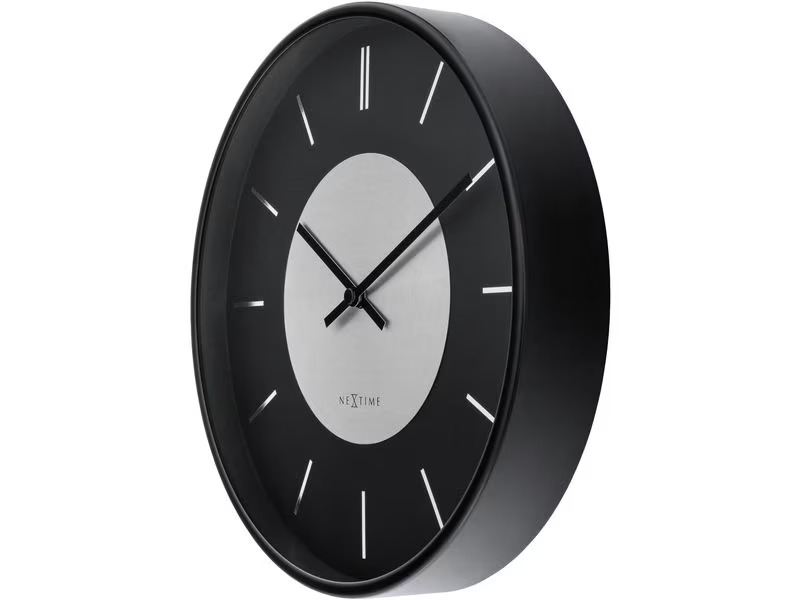 NeXtime Wanduhr Retro II Ø 25 cm, Schwarz/Silber