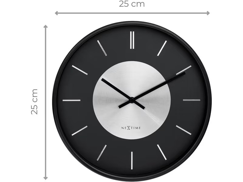NeXtime Wanduhr Retro II Ø 25 cm, Schwarz/Silber