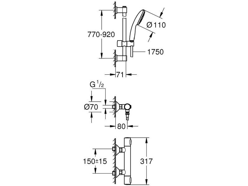 GROHE Thermostat-Brausebatterie Precision Flow 1/2 900 mm