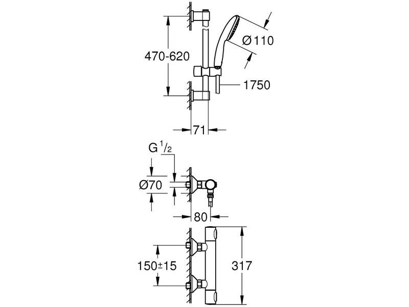 GROHE Thermostat-Brausebatterie Precision Flow 1/2 600 mm