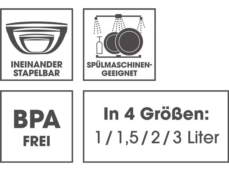 GOURMETmaxx Schüssel 4-teilig, , 4 Stück, Grau/Schwarz/Weiss