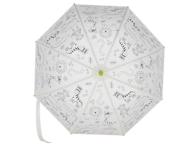 Esschert Design Bastelset Schirm Dschungeltiere zum ausmalen Grün/Weiss