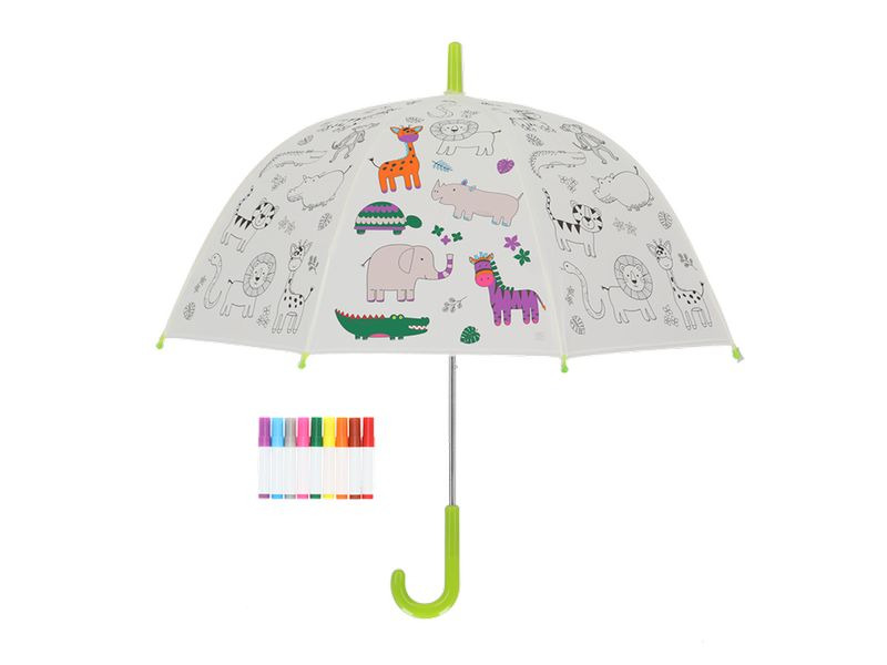 Esschert Design Bastelset Schirm Dschungeltiere zum ausmalen Grün/Weiss