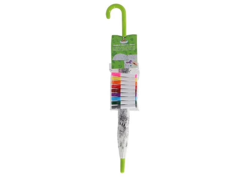 Esschert Design Bastelset Schirm Dschungeltiere zum ausmalen Grün/Weiss