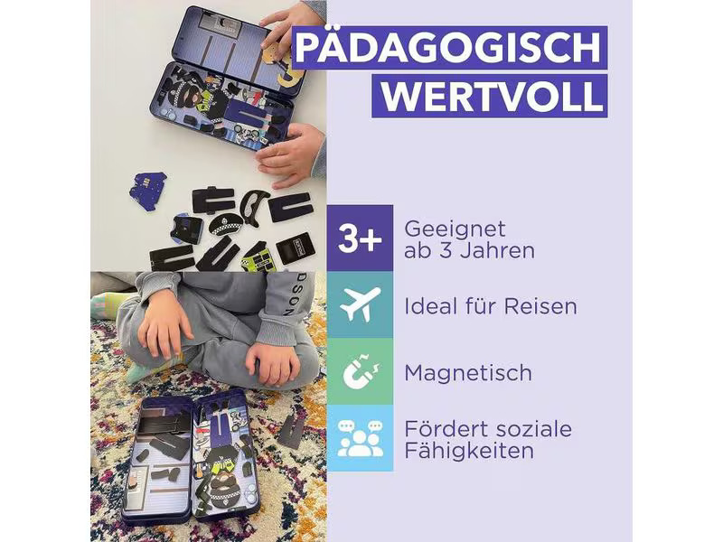 mierEdu Kinderspiel Reise-Magnetspielbox – Polizist