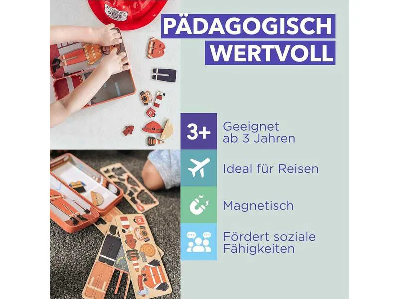 mierEdu Kinderspiel Reise-Magnetspielbox – Feuerwehrmann