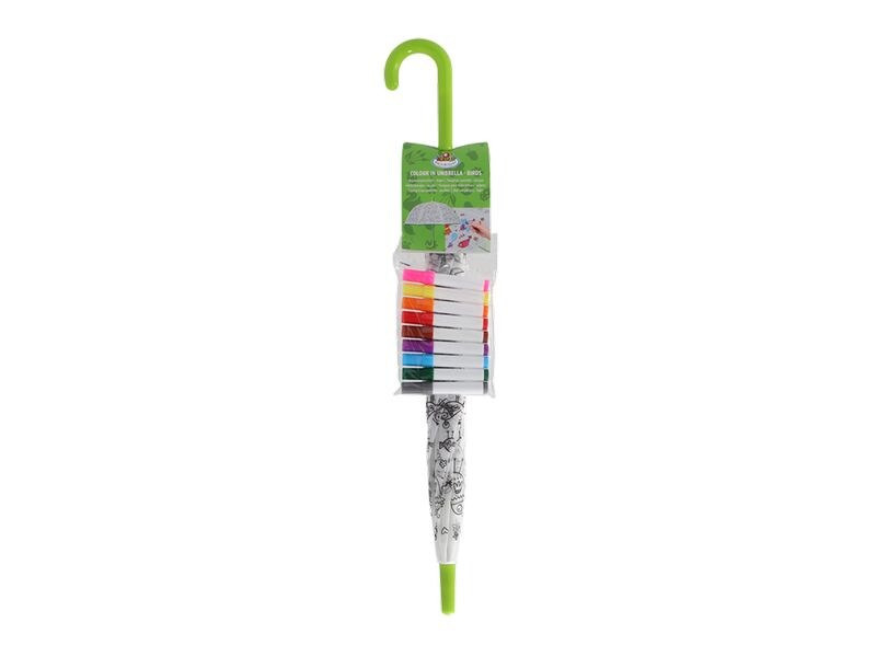 Esschert Design Bastelset Schirm Vögel zum ausmalen Grün/Weiss