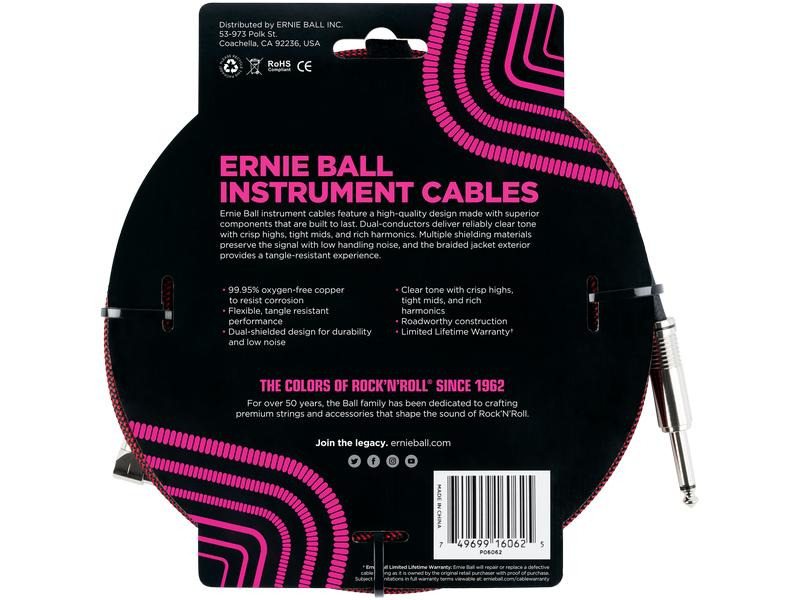 Ernie Ball Instrumentenkabel 6062 – 7.62 m, Rot/Schwarz