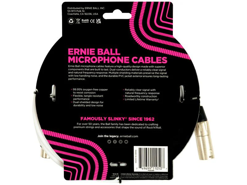 Ernie Ball XLR-Kabel XLRm-XLRm 6.1 m, Silber