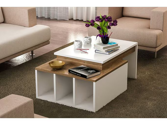 Woody Fashion Couchtisch Kolarado 90 x 37.4 x 60 cm, Nature/Weiss
