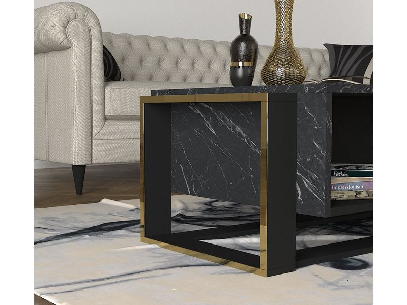 Woody Fashion Couchtisch Bianco 106.4 x 40.4 x 60 cm, Gold/Schwarz