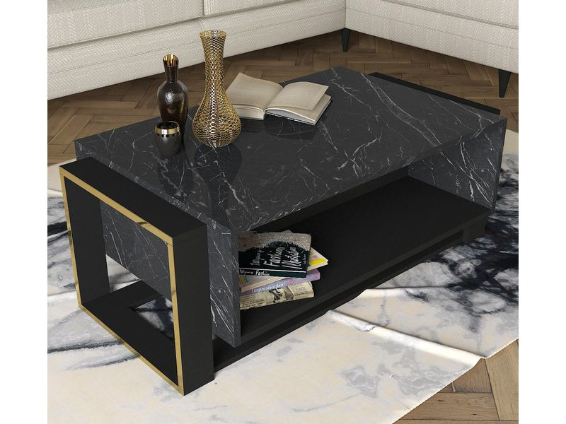 Woody Fashion Couchtisch Bianco 106.4 x 40.4 x 60 cm, Gold/Schwarz